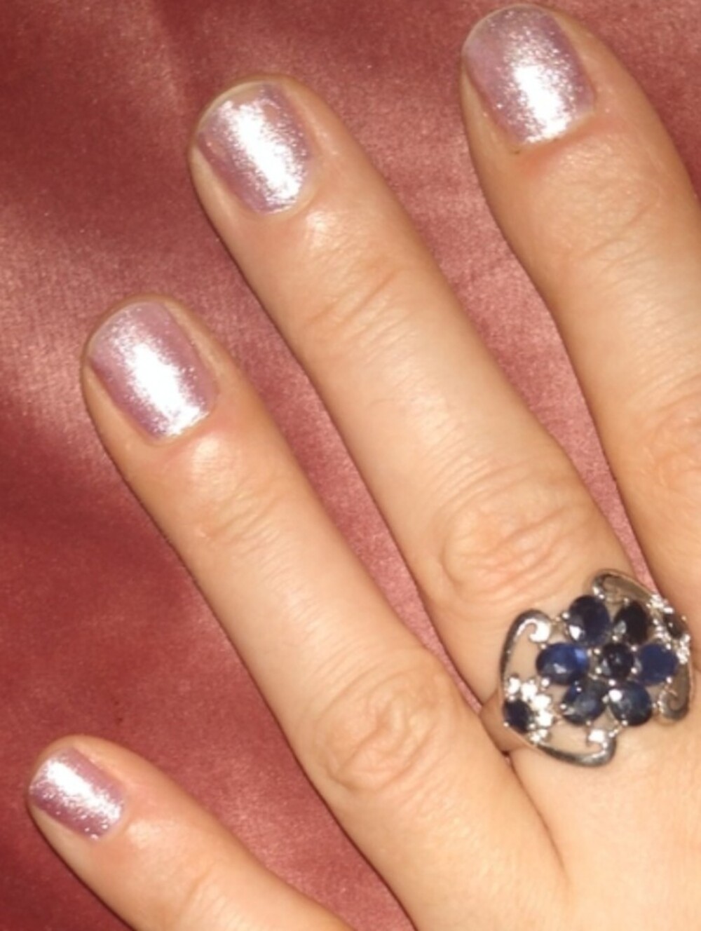 Blue Sapphire Flower Ring Cluster Stones Solid 925 Sterling Silver Floral Swirl